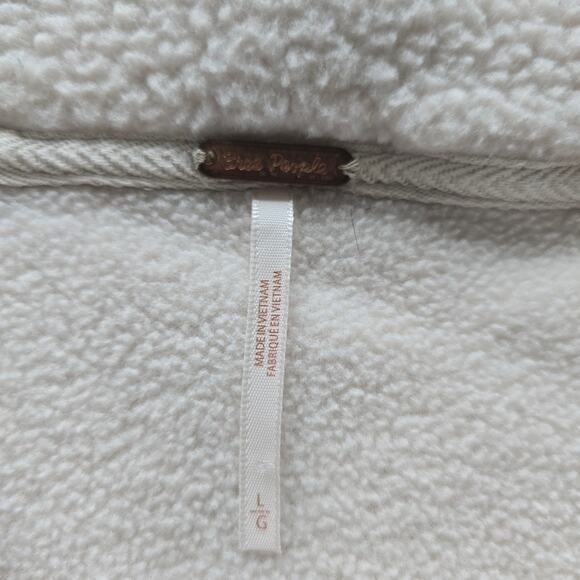 Free People Sherpa Fleece 1/4 Zip Pullover Cropped Cream L Athleisure Gorpcore - Picture 6 of 9